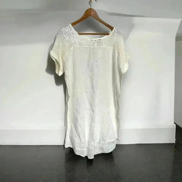 NWT ITALIAN LINEN DRESS WITH SEQUINS SHABBY CHIC COTTAGECORE COASTAL COWGIRL L - Picture 1 of 6